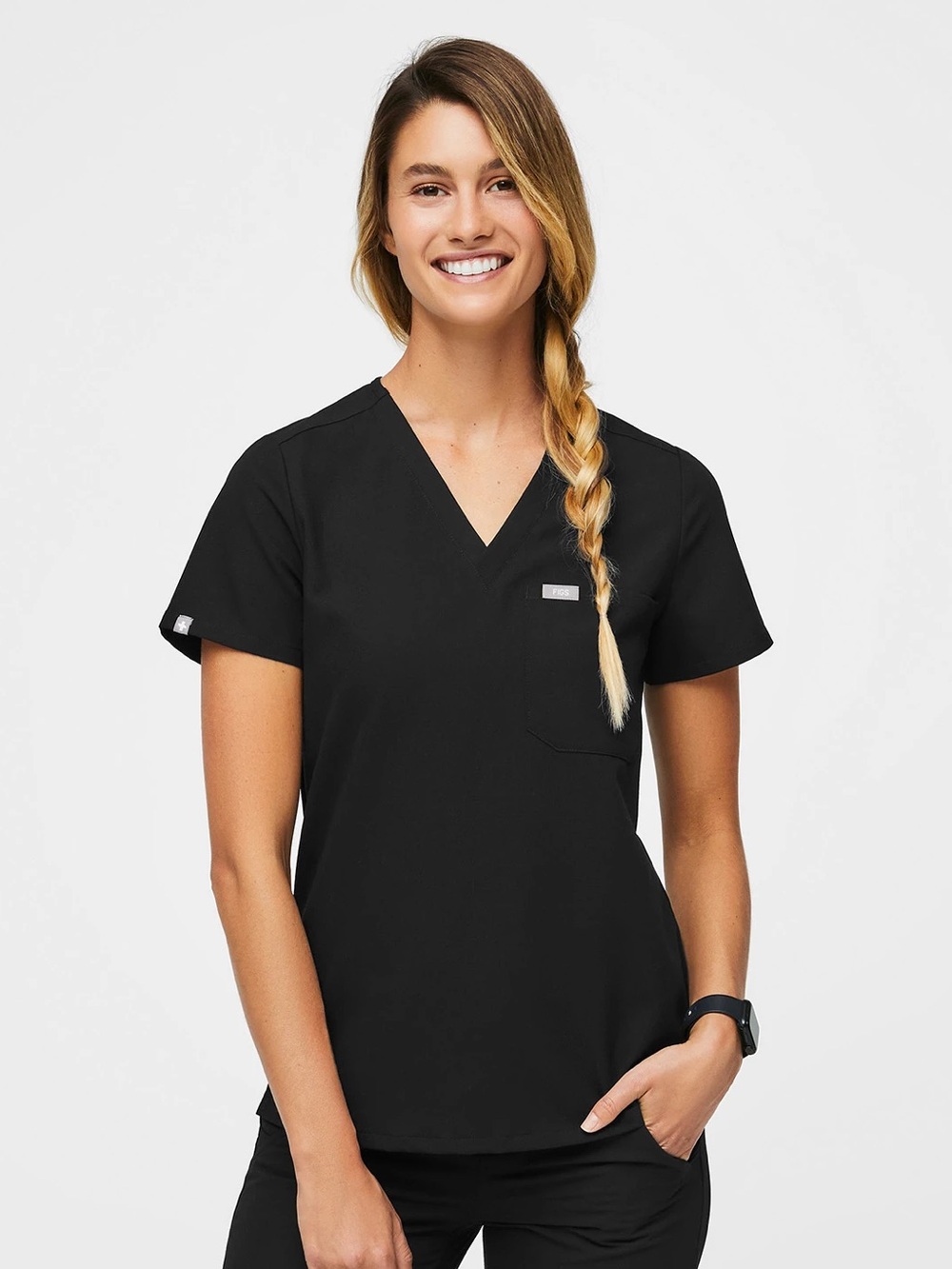Figs Catarina Scrub Top in Black